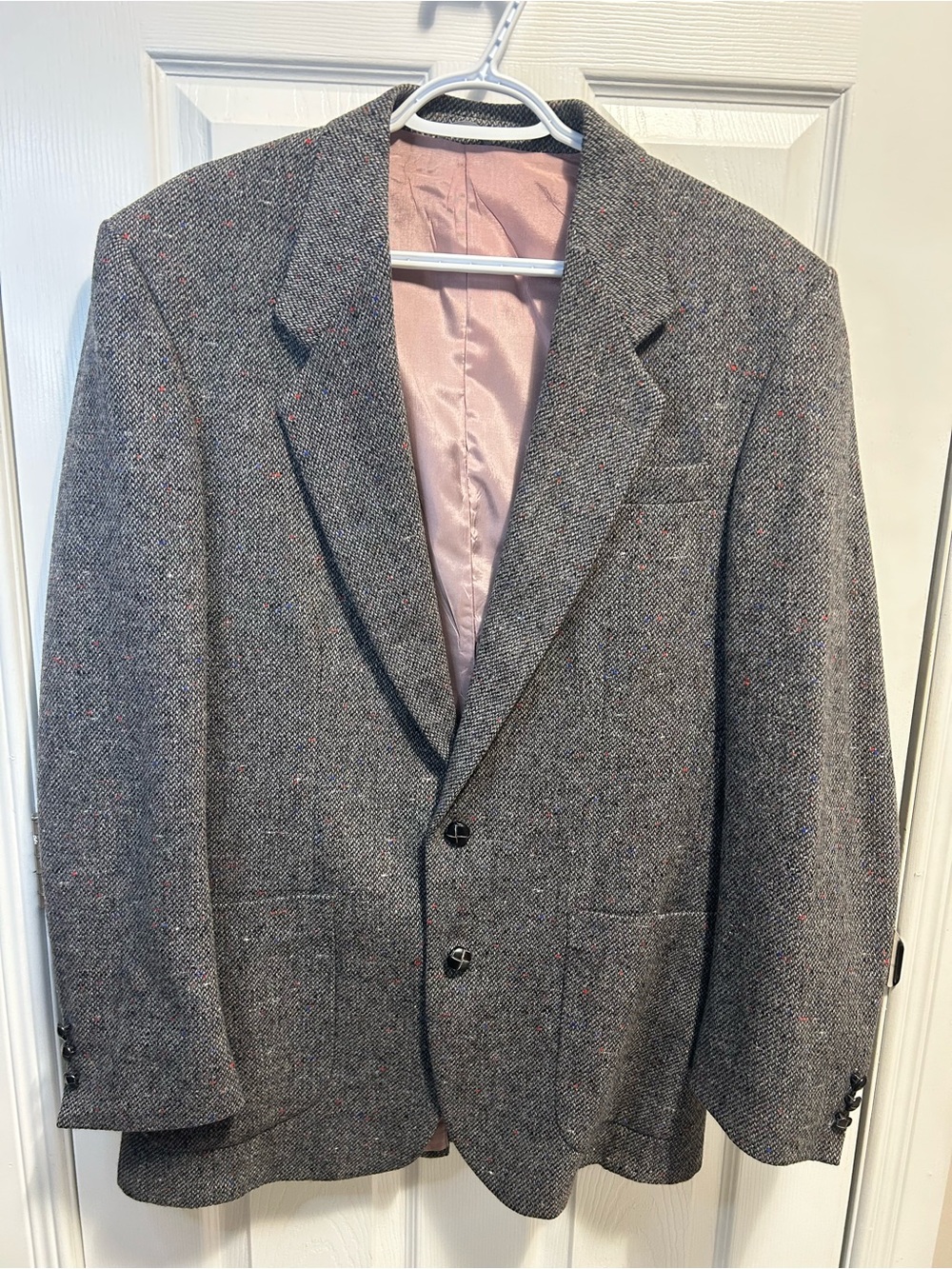 Vintage Oakton Classic Gray Tweed Men's Blazer - Neutral Gray w Multicolor Fleck